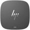 Mini-PC HP noir avec logo argenté sur le dessus, adapté aux configurations de bureau compactes.