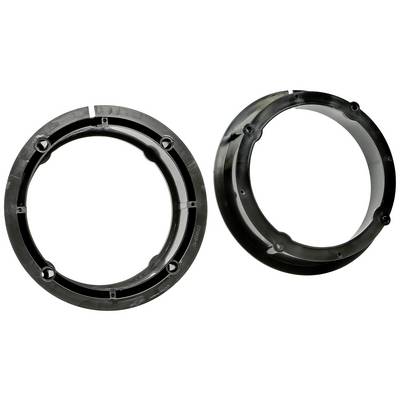 Deux anneaux en plastique noir avec des perforations et des formes différentes, présentés sur un fond blanc.