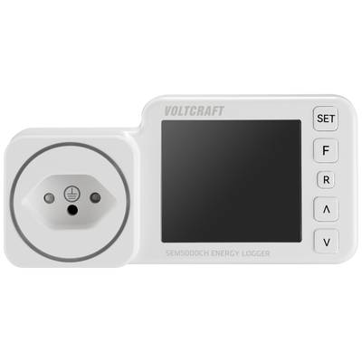 Un adaptateur-enregistreur de consommation électrique avec écran, de marque Voltcraft, modèle SEM5000CH. Mesure et affiche les données de consommation énergétique.