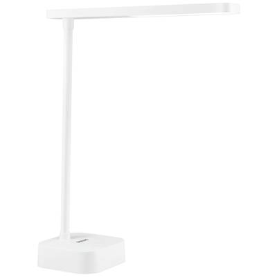 Lampe de table blanche minimaliste avec un abat-jour rectangulaire et un pied carré. Adaptée aux designs d'intérieur modernes.