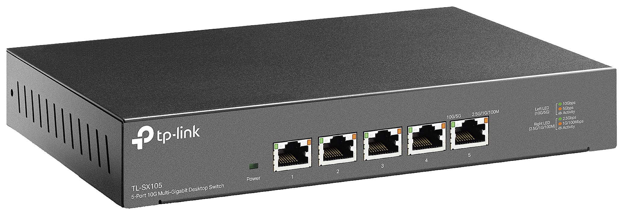 Commutateur de bureau TP-Link à 8 ports Gigabit avec boîtier métallique et voyants LED indiquant l'état de chaque port.