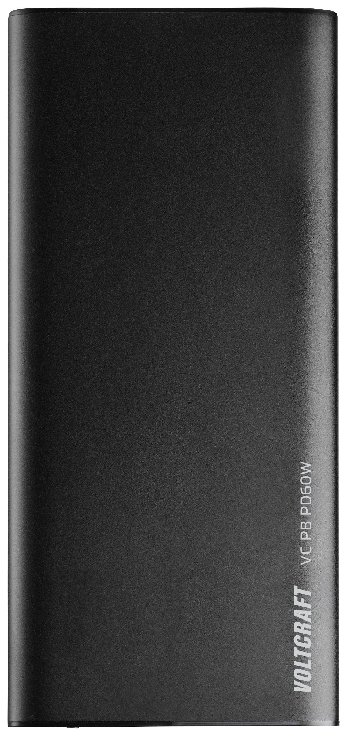 Batterie externe noire portant l'inscription 'VOLTCRAFT VC-PB PD60W' sur la face avant.