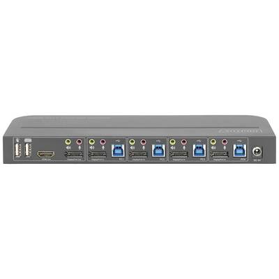Face arrière d'un appareil technique avec plusieurs ports, dont USB, HDMI, DisplayPort et des ports audio.