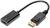 Un câble noir avec une fiche DisplayPort d'un côté et un connecteur HDMI de l'autre, utilisé pour relier des écrans.
