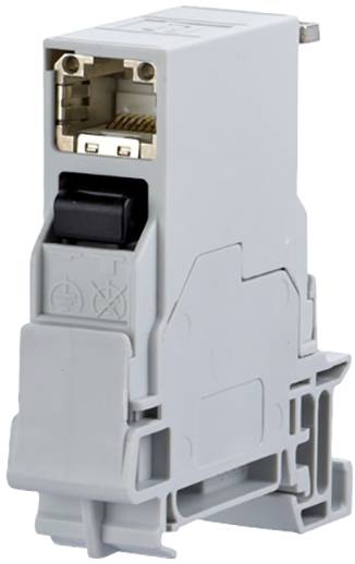 'Module réseau avec connecteur RJ-45, adapté pour un montage sur rail DIN dans les installations électriques.'