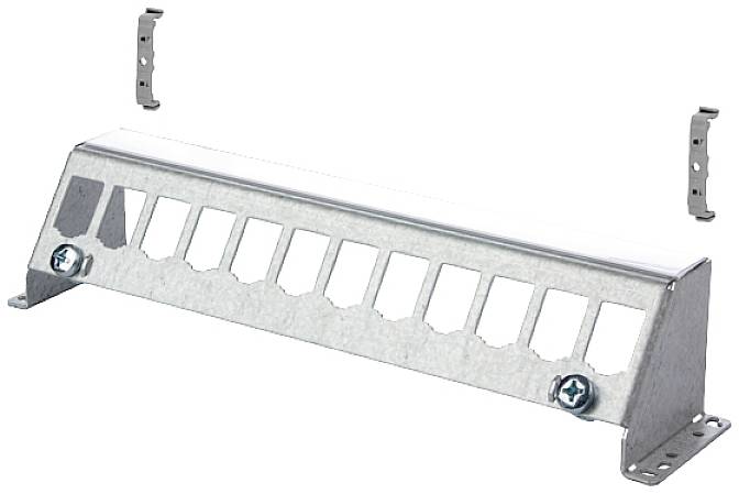 Support métallique avec plusieurs points de fixation et deux agrafes de rechange, adapté au montage dans des appareils électroniques.