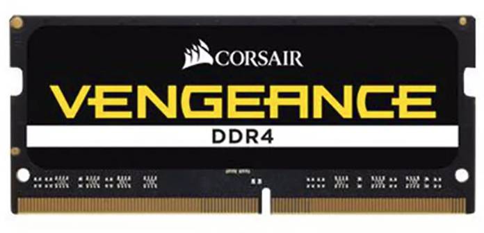 Un module de RAM Corsair Vengeance DDR4 en noir et jaune, reconnu pour ses spécifications de haute performance dans les ordinateurs.