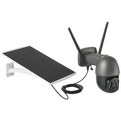 Caméra de surveillance avec panneau solaire et antennes pour connexion sans fil.