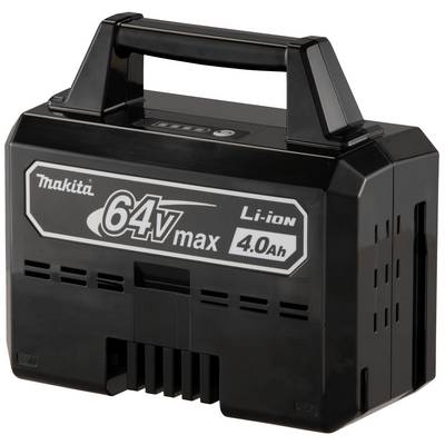 Batterie lithium-ion Makita 64V Max avec une capacité de 4,0 Ah. Boîtier noir avec poignée de transport.