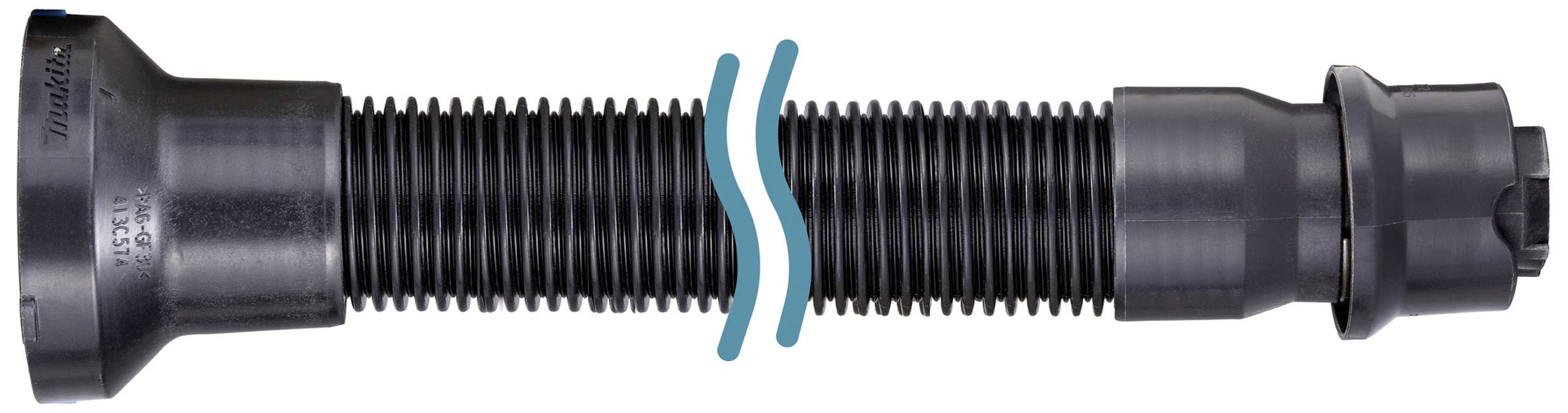 Tuyau de vidange noir flexible avec partie centrale striée et extrémités lisses, adapté aux installations sanitaires.