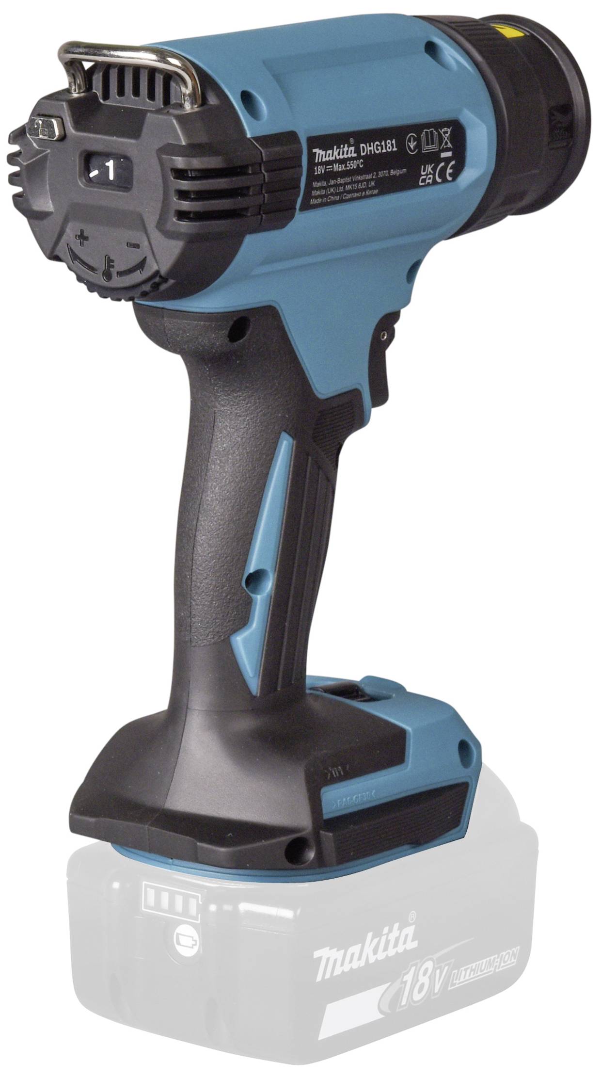 Soufflerie thermique à batterie en bleu et noir, sans batterie installée. Adapté aux travaux de bricolage et de construction.