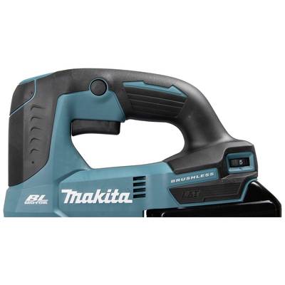 Poignée de visseuse sans fil Makita avec boîtier bleu foncé et noir, affichage des niveaux de vitesse, vue de modèle.
