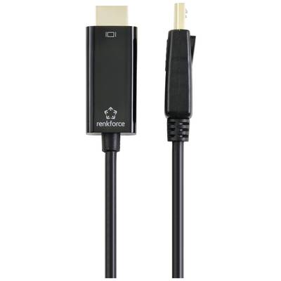 Un câble HDMI noir avec une fiche USB-C, le logo du fabricant 'renkforce' visible. Adapté pour la transmission audio et vidéo.