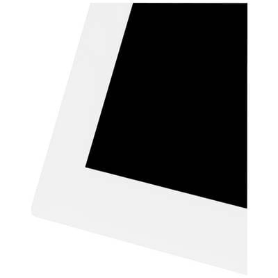 Un coin de tablette blanc sur un fond noir.
