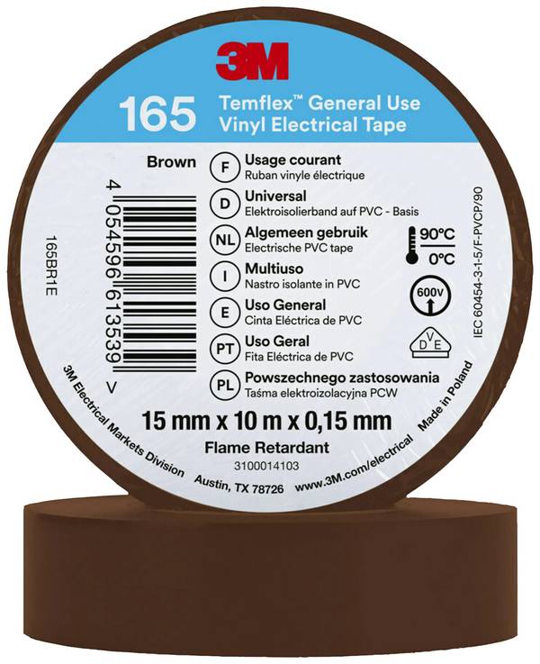 3M Temflex™ 165 165BR1E Ruban isolant Temflex™ 165 marron (L x l) 10 m x 15 mm 1 pc(s)