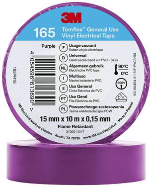 3M Temflex™ 165 165PR1E Ruban isolant Temflex™ 165 violet (L x l) 10 m x 15 mm 1 pc(s)