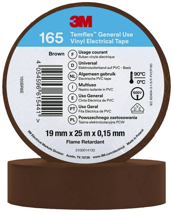 3M Temflex™ 165 165BR6E Ruban isolant Temflex™ 165 marron (L x l) 25 m x 19 mm 1 pc(s)