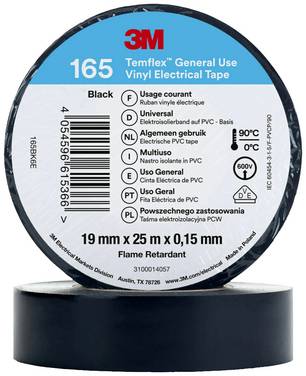 3M Temflex™ 165 165BK6E Ruban isolant Temflex™ 165 noir (L x l) 25 m x 19 mm 1 pc(s)