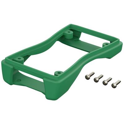 Cadre en plastique vert avec quatre vis métalliques à côté.