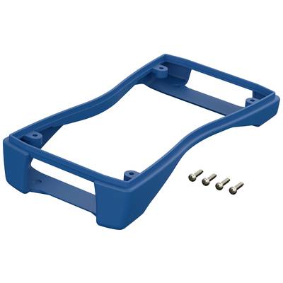 Une pièce en plastique bleue pour le montage, accompagnée de quatre petites vis à côté, adaptée aux applications techniques.