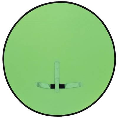 Fond vert plissé avec une forme ovale, un bord noir et une boucle au centre.