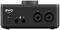 Une interface audio noire portant l'inscription 'evo by audient', avec deux prises combinées pour microphones/instruments et diverses connexions.