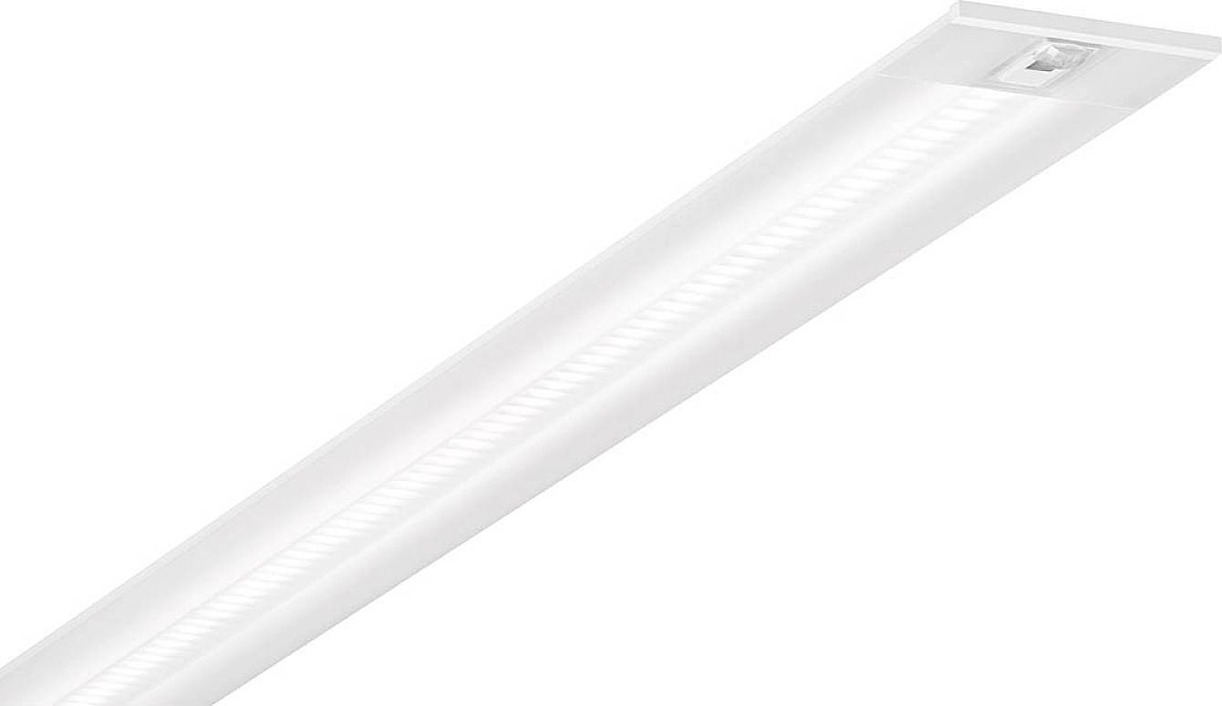 Un luminaire de plafond LED moderne rectangulaire en blanc, photographié en diagonale, révèle des bords lisses et une répartition uniforme de la lumière.