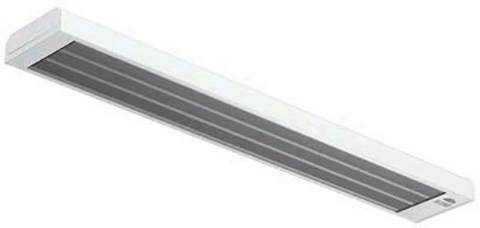 Plafonnier rectangulaire, boîtier blanc, adapté pour l'éclairage de bureau.