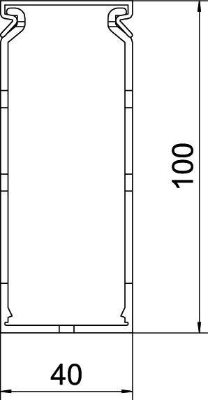 Dessin technique d'un profilé métallique rectangulaire. Dimensions : largeur 40 mm, hauteur 100 mm. Vue de dessus montrant la coupe transversale et les détails.