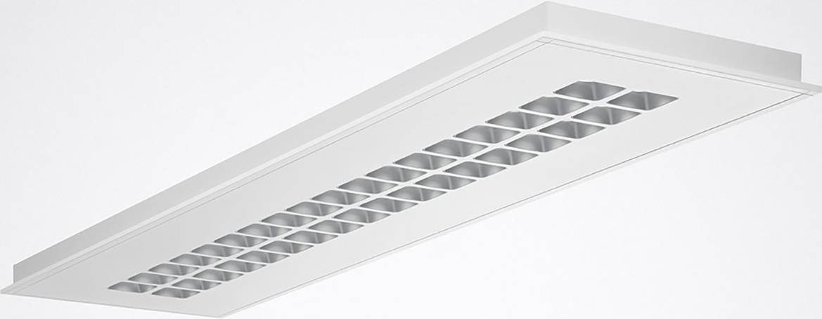 Un luminaire rectangulaire composé de plusieurs cellules lumineuses carrées, réparties uniformément et émettant de la lumière vers le bas.