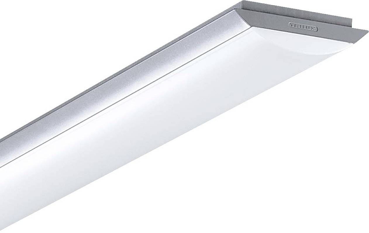 Un luminaire de plafond élégant et moderne de forme rectangulaire. Il présente un design minimaliste et un cadre argenté.
