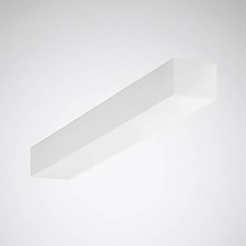 Un luminaire de plafond rectangulaire blanc au design épuré sur un fond gris.