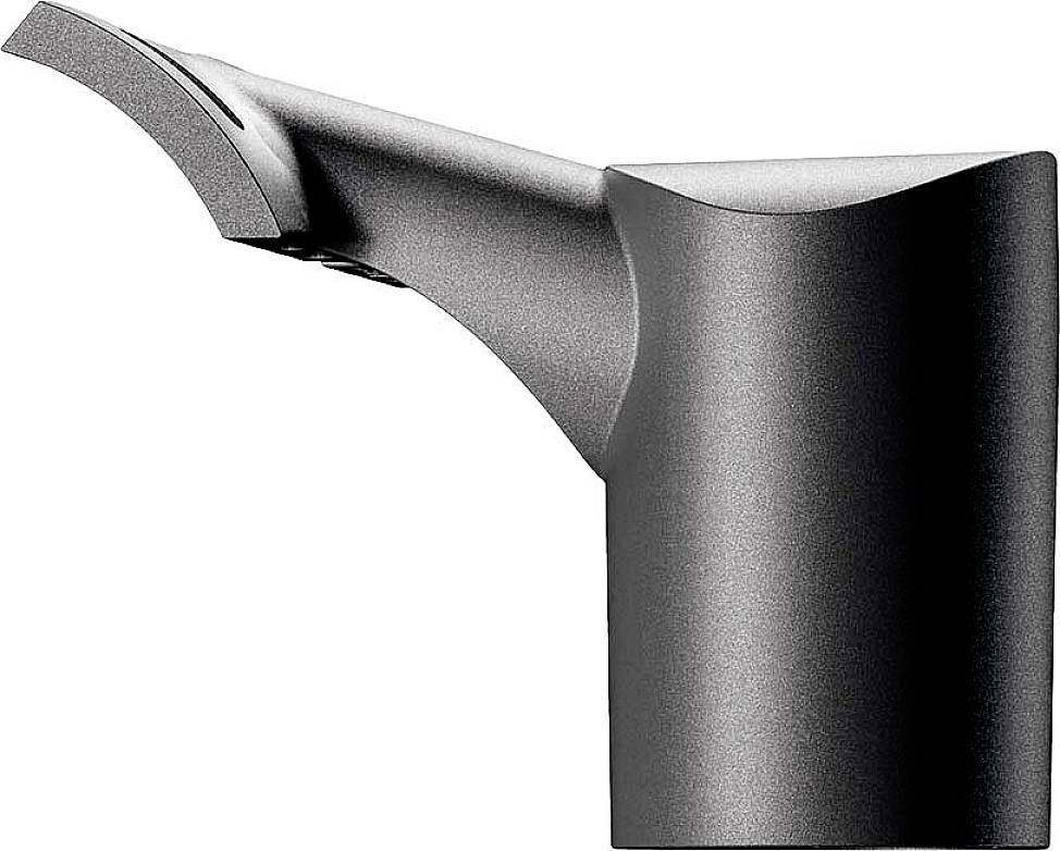 Un robinet moderne au design élégant et biseauté en noir mat, idéal pour une salle de bain sophistiquée.