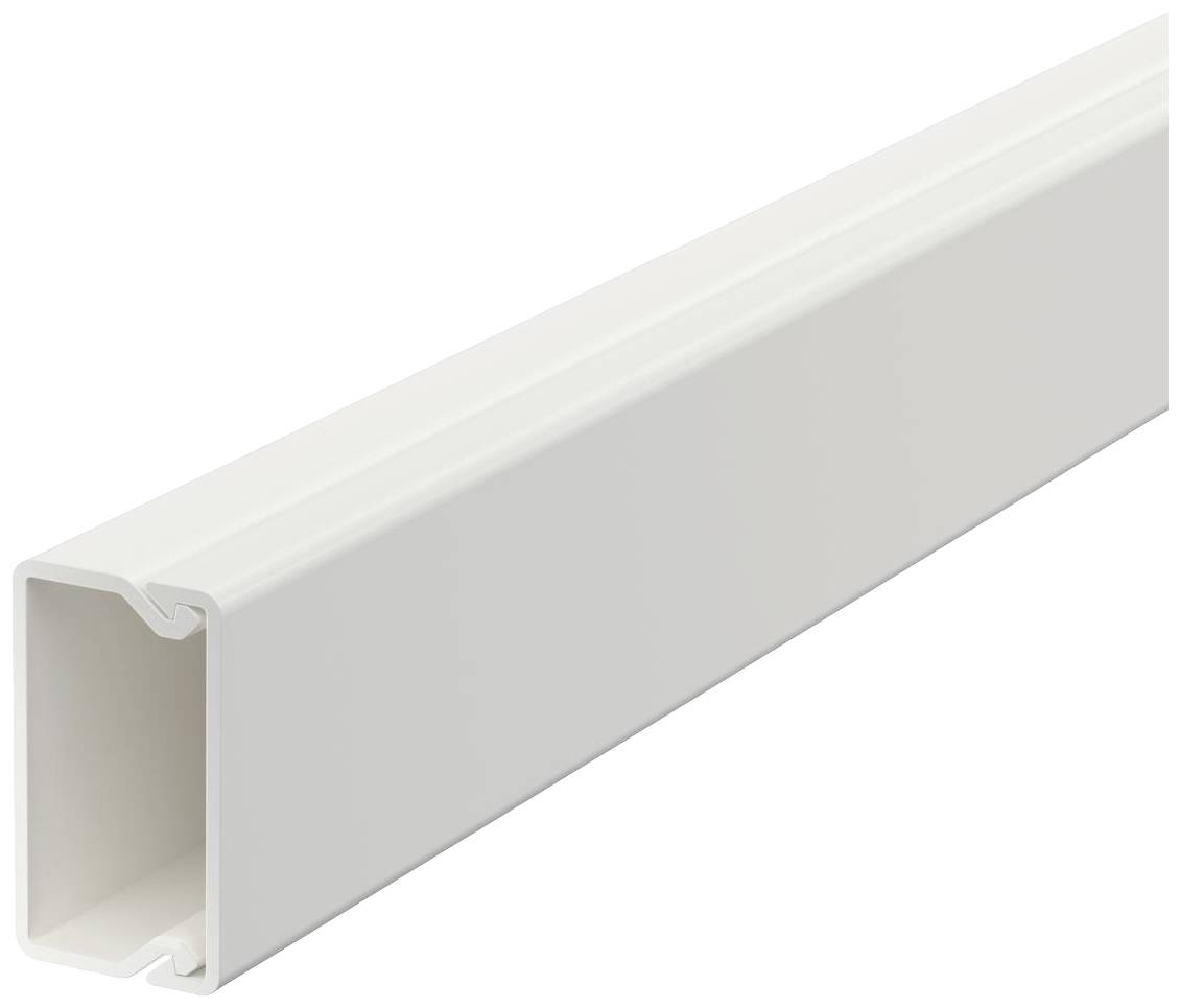 Goulotte de câbles en plastique blanc, de forme carrée, adaptée à la gestion des câbles sur les murs.