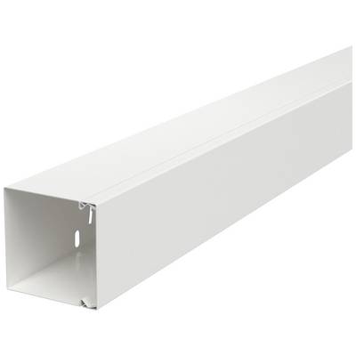 Un canal en plastique blanc rectangulaire pour le guidage des câbles, avec une ouverture sur le côté, adapté aux installations intérieures.