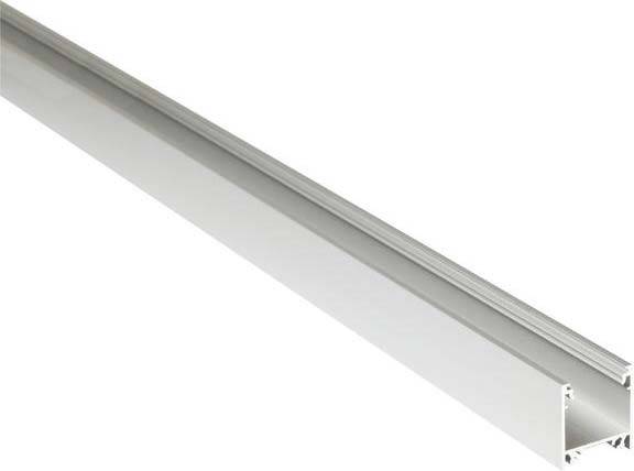 Un objet linéaire argenté à surface réfléchissante, probablement un profilé en aluminium ou une rail, positionné en diagonale dans l'image.