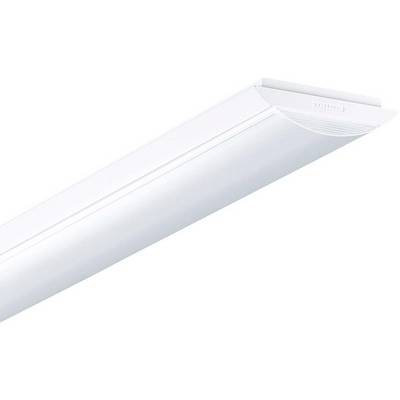Luminaire de plafond blanc, allongé, avec des coins arrondis, adapté aux bureaux ou aux espaces de vie.