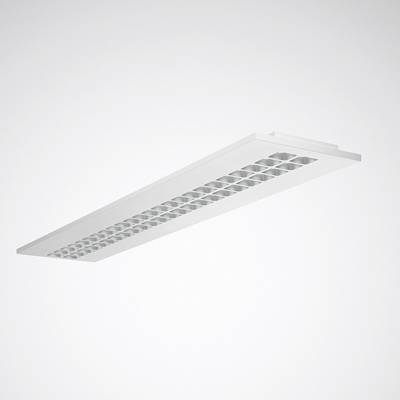 Un luminaire LED rectangulaire blanc au design à grille, favorisant une répartition uniforme de la lumière.