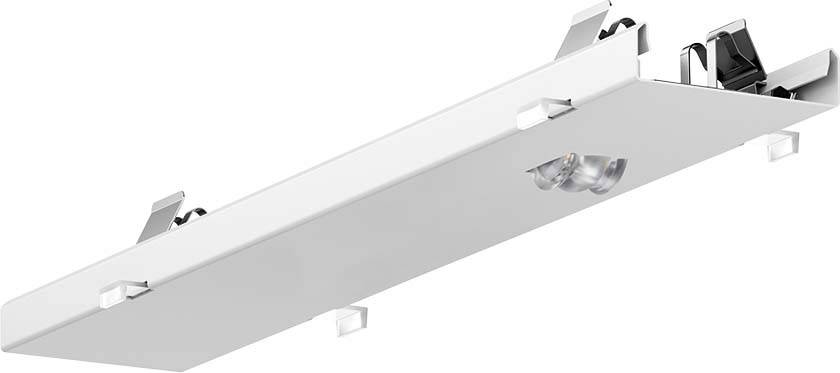 Un dispositif lumineux blanc rectangulaire avec deux ampoules visibles et une surface structurée.
