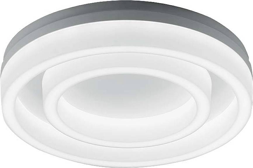 Plafonnier LED rond au design moderne, composé de trois anneaux concentriques diffusant une lumière douce et blanche.