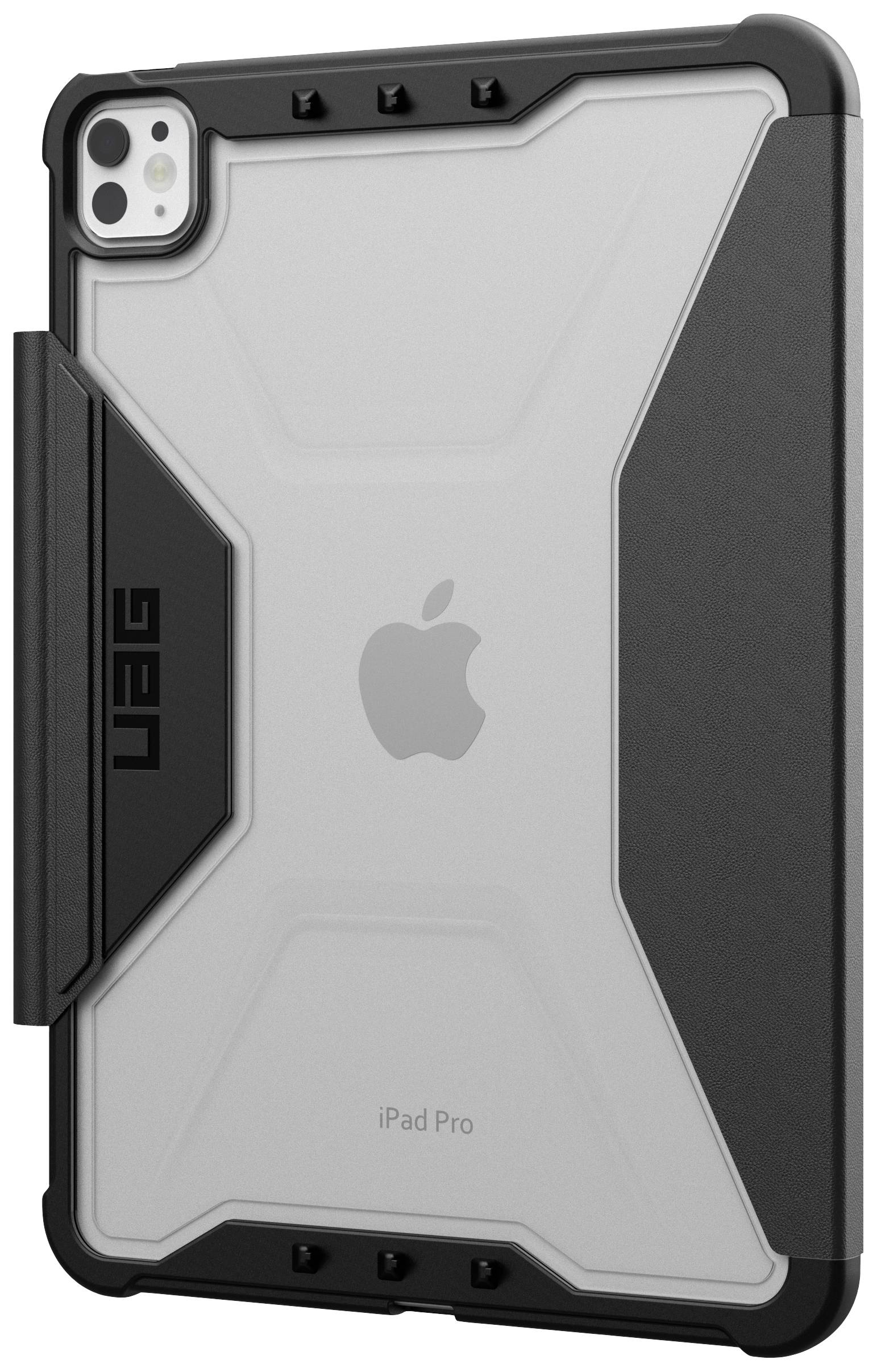 Vue arrière d'une tablette avec une coque de protection, le logo de la marque visible, objectif de caméra en haut à gauche, coins renforcés pour une protection supplémentaire.