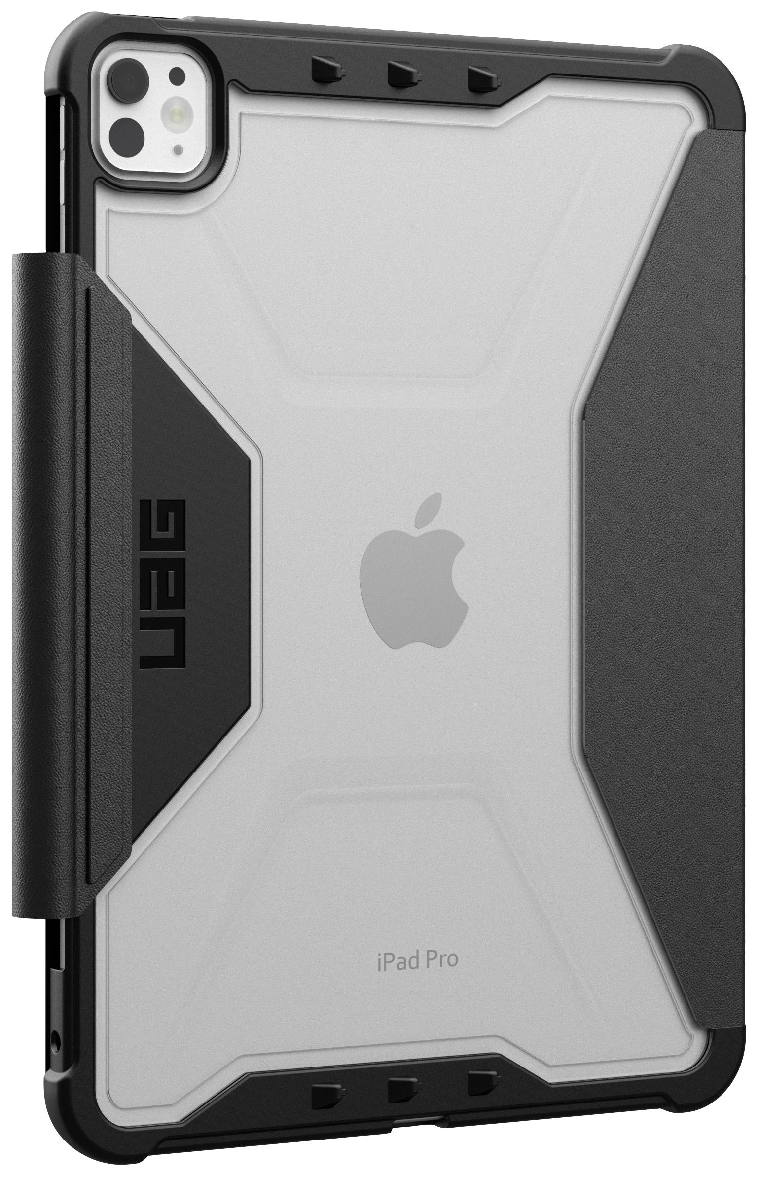 Étui de protection pour tablette au design robuste ; gris avec des touches noires, logo de marque visible ; offre protection et stabilité.