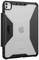 Étui de protection pour tablette au design robuste ; gris avec des touches noires, logo de marque visible ; offre protection et stabilité.