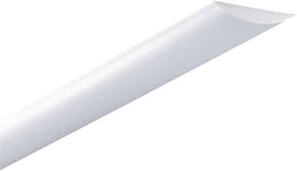 Une source lumineuse blanche en forme de tube allongé, probablement un plafonnier, devant un fond blanc.