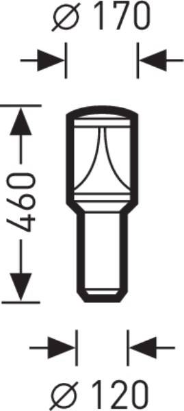 Dessin technique d'un composant : hauteur totale 460 mm, diamètres de 170 mm et 120 mm à différentes sections.
