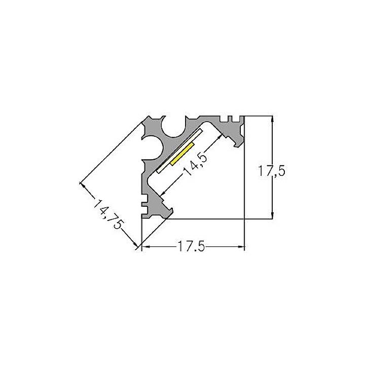 Dessin d'un profilé en aluminium avec des dimensions de 17,5 mm et 14,5 mm. Le profil présente une structure angulaire.