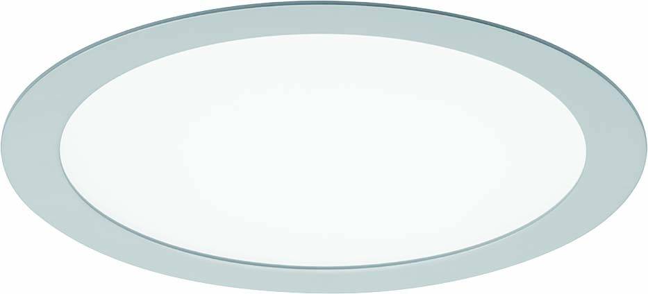 Un luminaire de plafond blanc oval avec une fine bordure grise, installé dans un espace moderne.