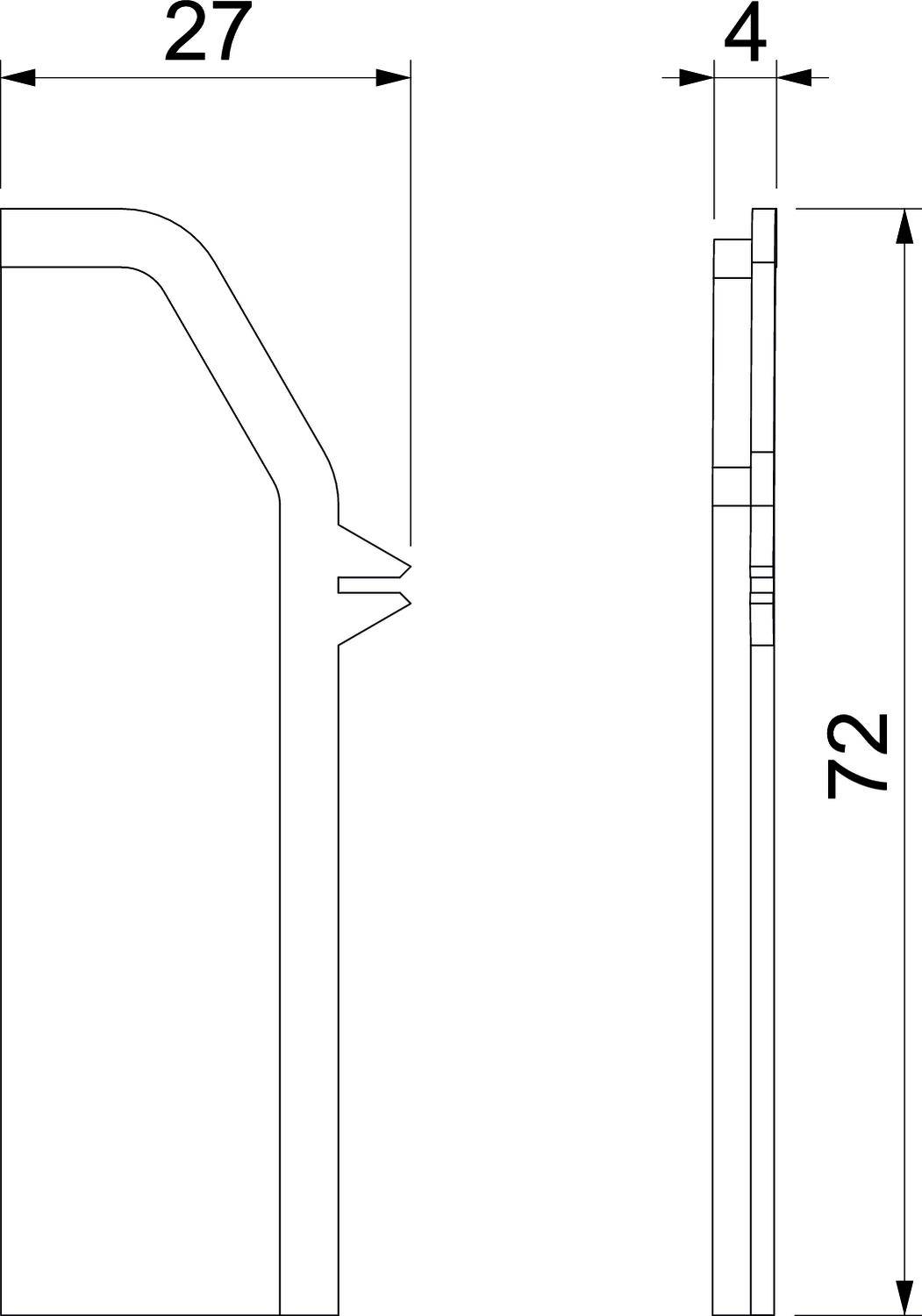 Dessin technique d'un profil avec dimensions : largeur 27 mm, épaisseur 4 mm, hauteur 72 mm. Détails du profil représentés en coupe transversale.