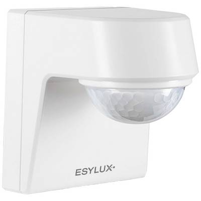 Détecteur de mouvement blanc de ESYLUX, monté sur un mur, dans un design compact et moderne.