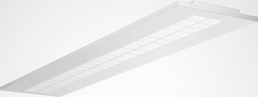 Un luminaire de plafond LED rectangulaire avec un motif quadrillé, illustrant un éclairage moderne dans un intérieur.